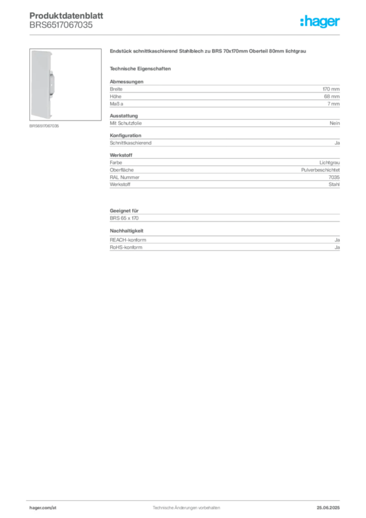 Bild Hager Produktdatenblatt BRS6517067035 | Hager Deutschland