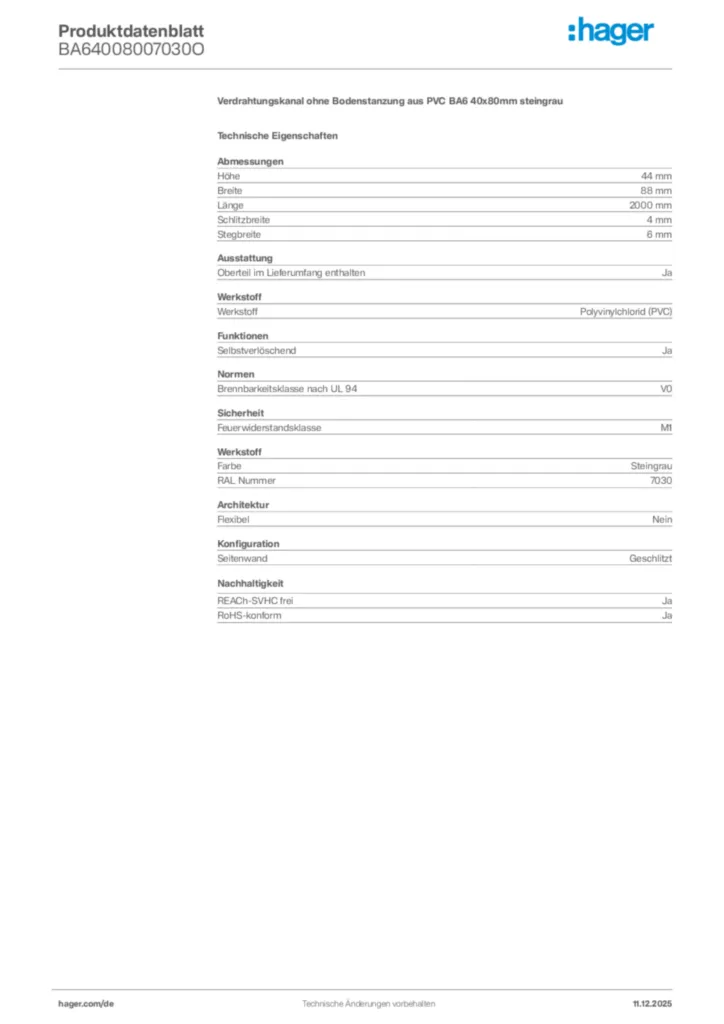 Bild Hager Produktdatenblatt BA64008007030O | Hager Deutschland