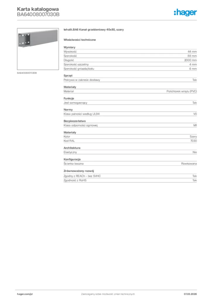 Zdjęcie Hager Karta katalogowa BA64008007030B | Hager Polska
