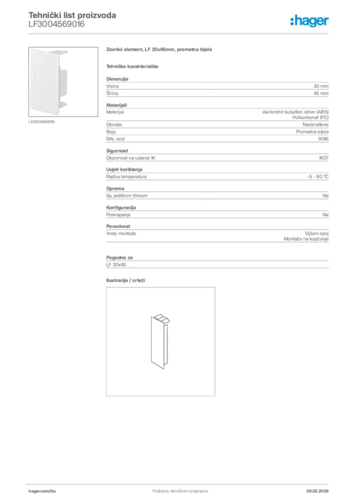 Slika Hager Product data sheet LF3004569016  | Hager