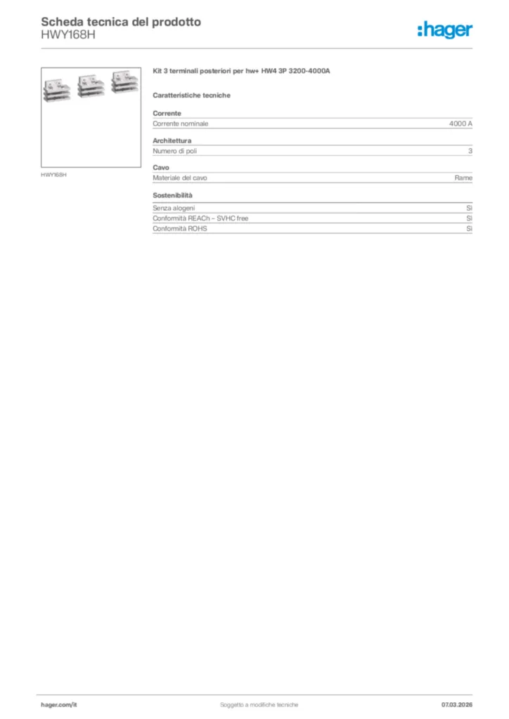 Immagine Hager Scheda tecnica del prodotto HWY168H | Hager Italia