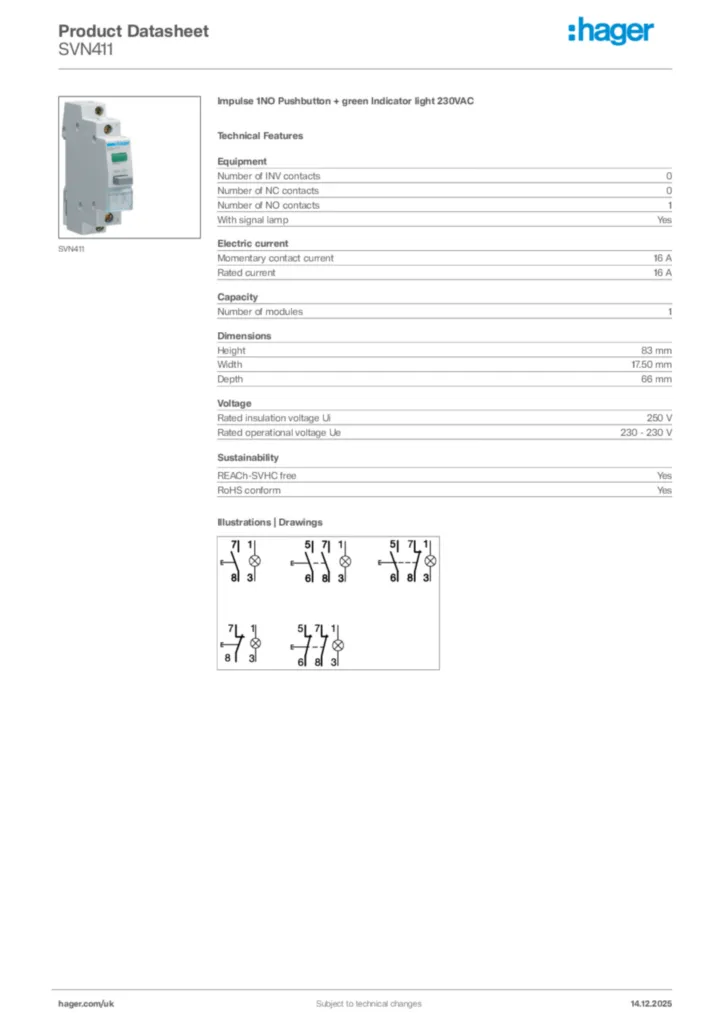 Image Hager Product data sheet SVN411  | Hager