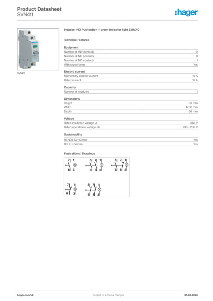 Image Hager Product data sheet SVN411  | Hager