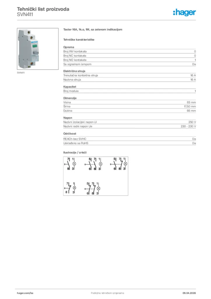 Slika Hager Tehnički list proizvoda SVN411  | Hager