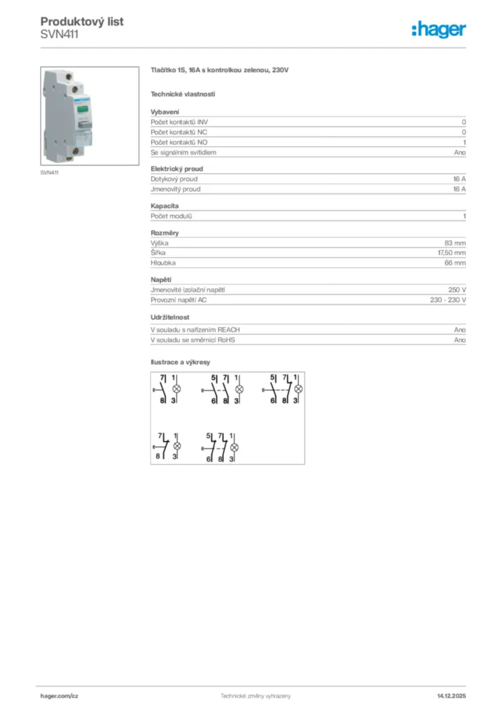 Obrázek Hager Produktový list SVN411 | Hager