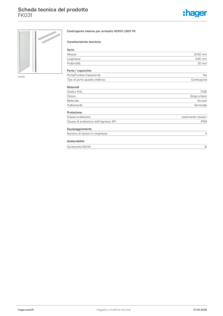 Immagine Hager Scheda tecnica del prodotto FK031 | Hager Italia