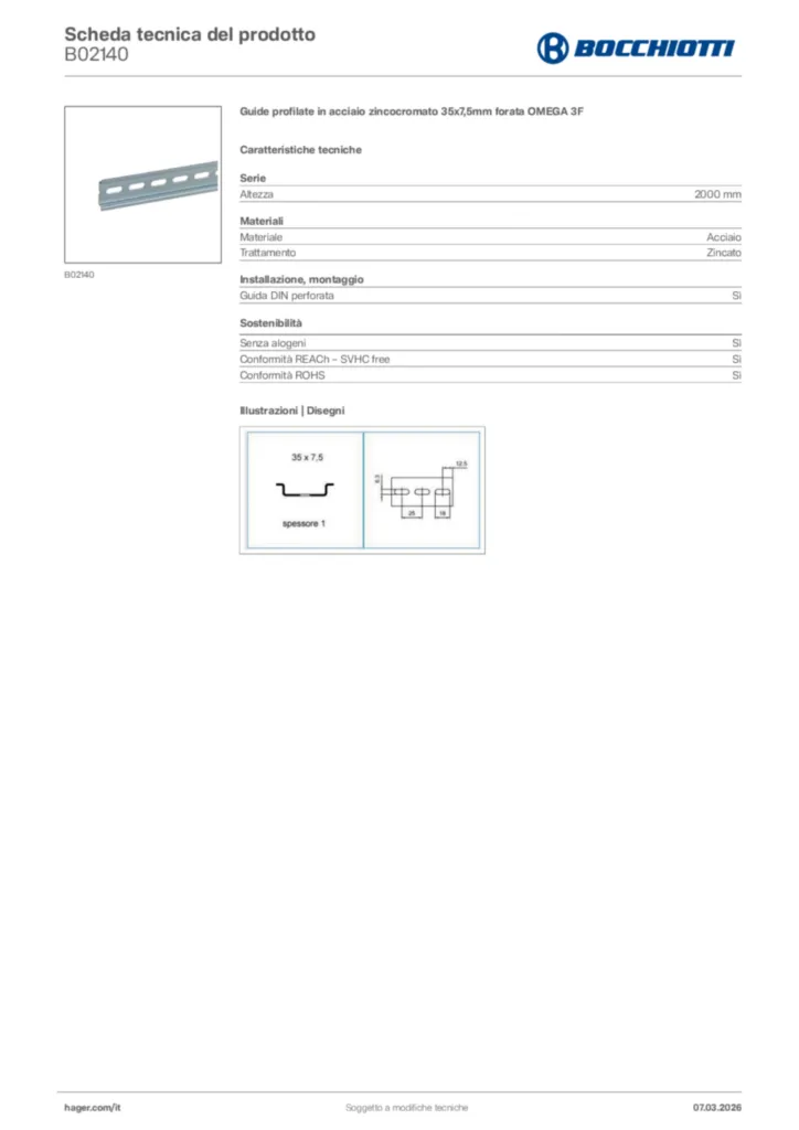 Immagine Bocchiotti Scheda tecnica del prodotto B02140 | Hager Italia