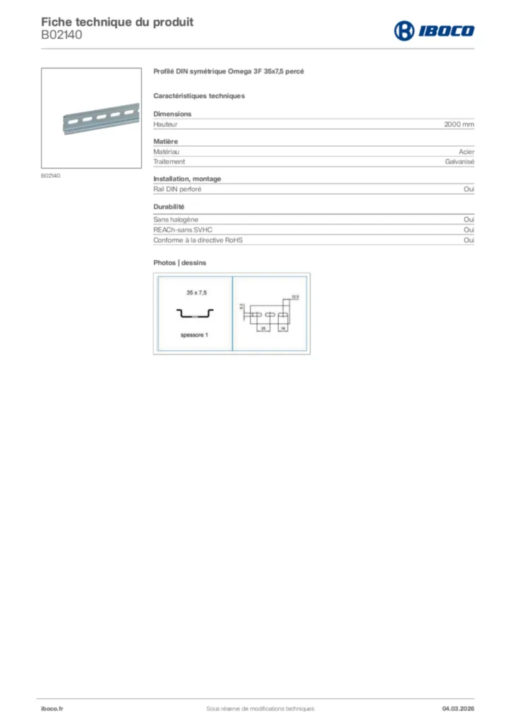 Image Iboco Fiche technique du produit B02140 | Hager France