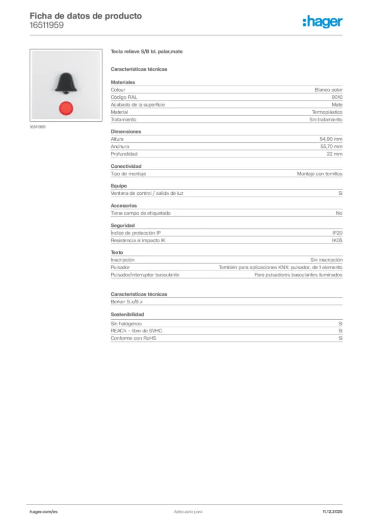 Imagen Hager Ficha de datos de producto 16511959 | Hager España