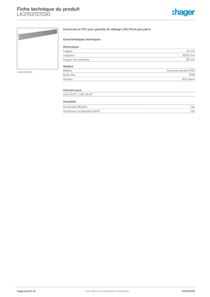 Image Hager Fiche technique du produit LK3703727030 | Hager Suisse