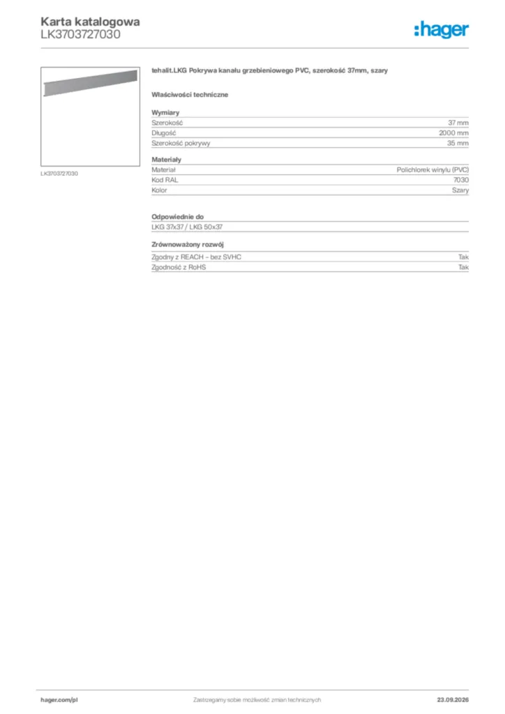 Zdjęcie Hager Karta katalogowa LK3703727030 | Hager Polska