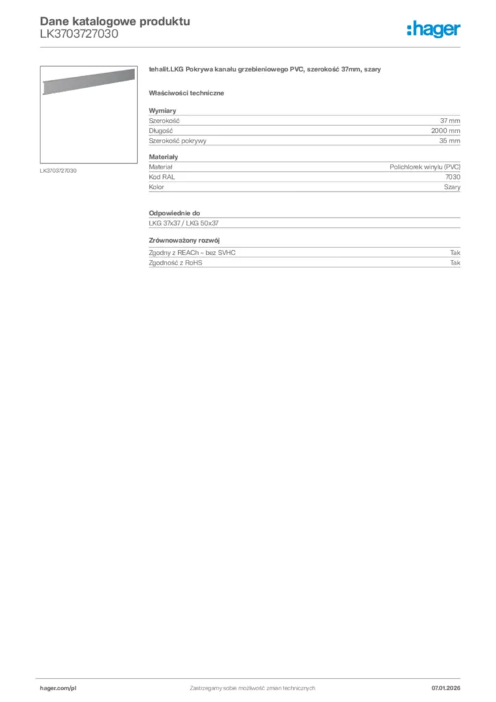Zdjęcie Hager Karta katalogowa LK3703727030 | Hager Polska
