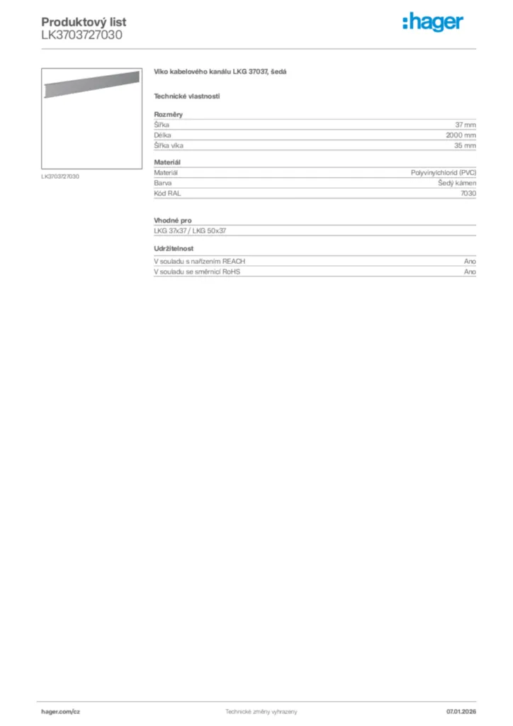 Obrázek Hager Product data sheet LK3703727030 | Hager
