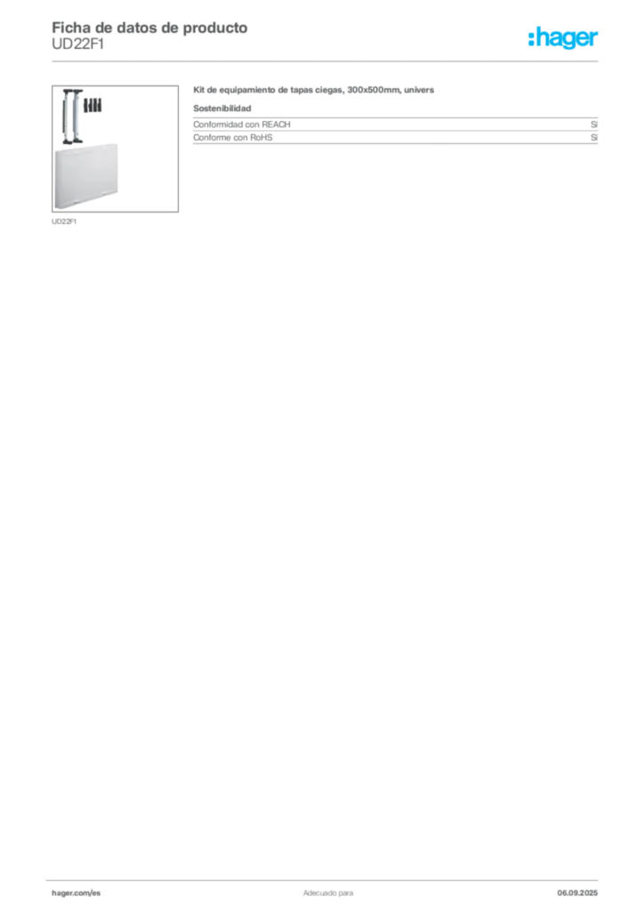 Imagen Hager Ficha de datos de producto UD22F1 | Hager España