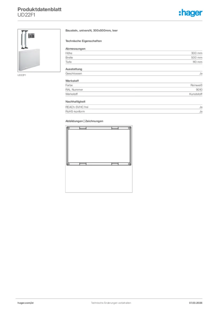 Bild Hager Produktdatenblatt UD22F1 | Hager Deutschland