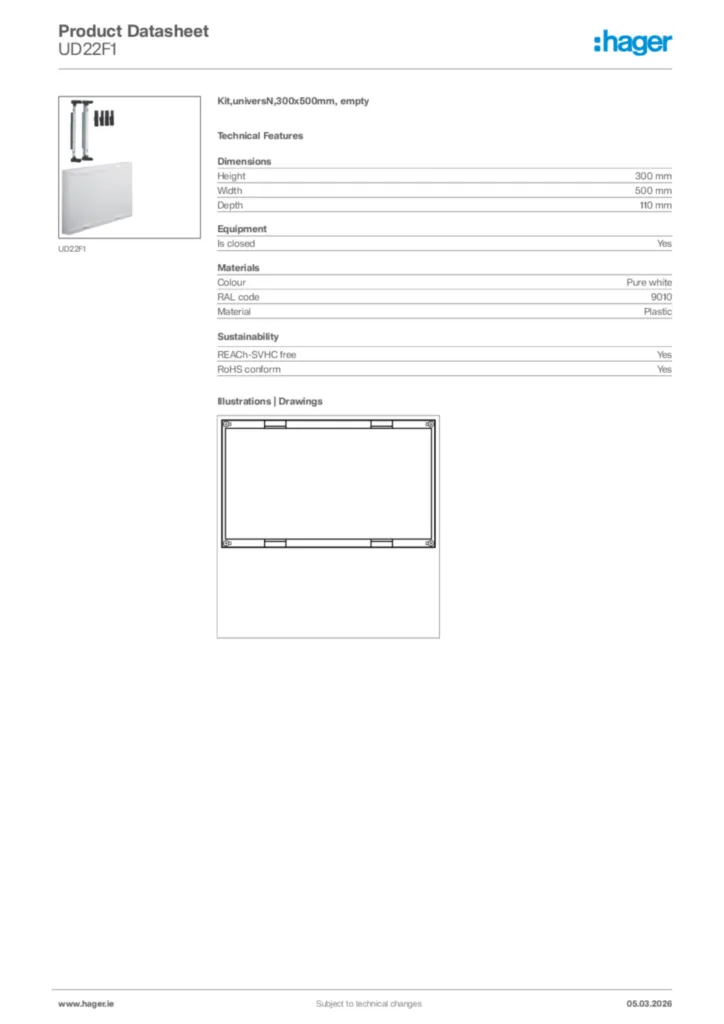 Image Hager Product data sheet UD22F1  | Hager