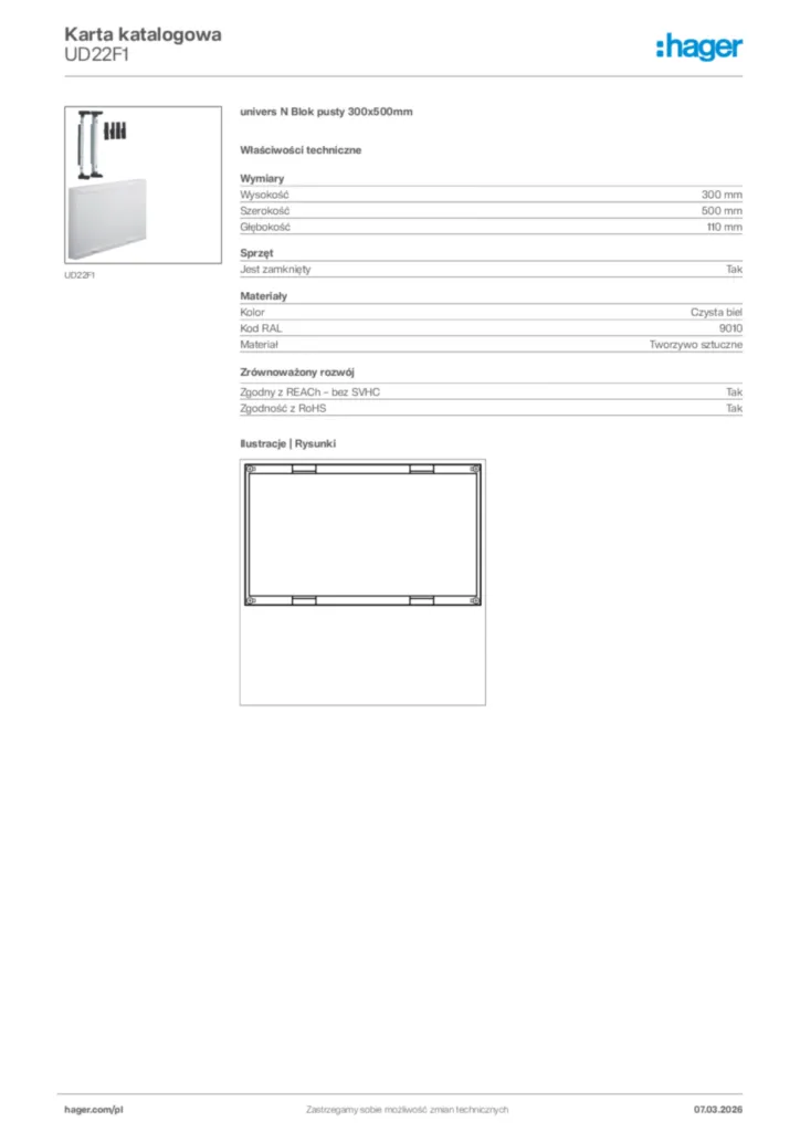 Zdjęcie Hager Karta katalogowa UD22F1 | Hager Polska
