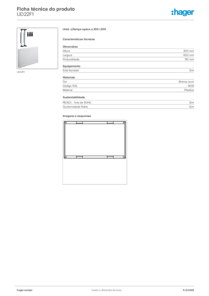 Imagem Hager Ficha técnica do produto UD22F1 | Hager Portugal
