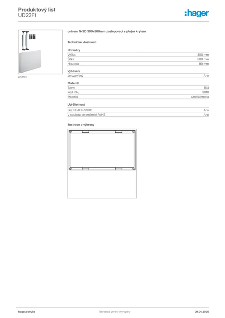 Obrázek Hager Product data sheet UD22F1 | Hager