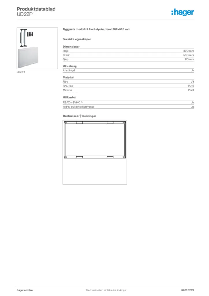 Bild Hager Produktdatablad UD22F1 | Hager Sverige