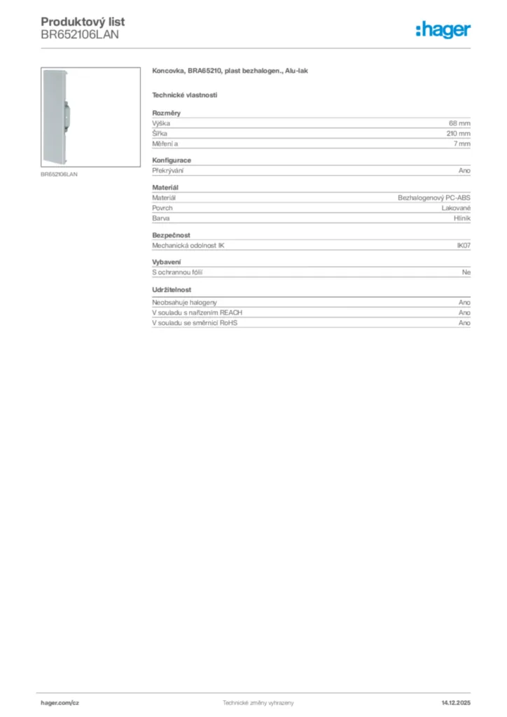Obrázek Hager Produktový list BR652106LAN | Hager