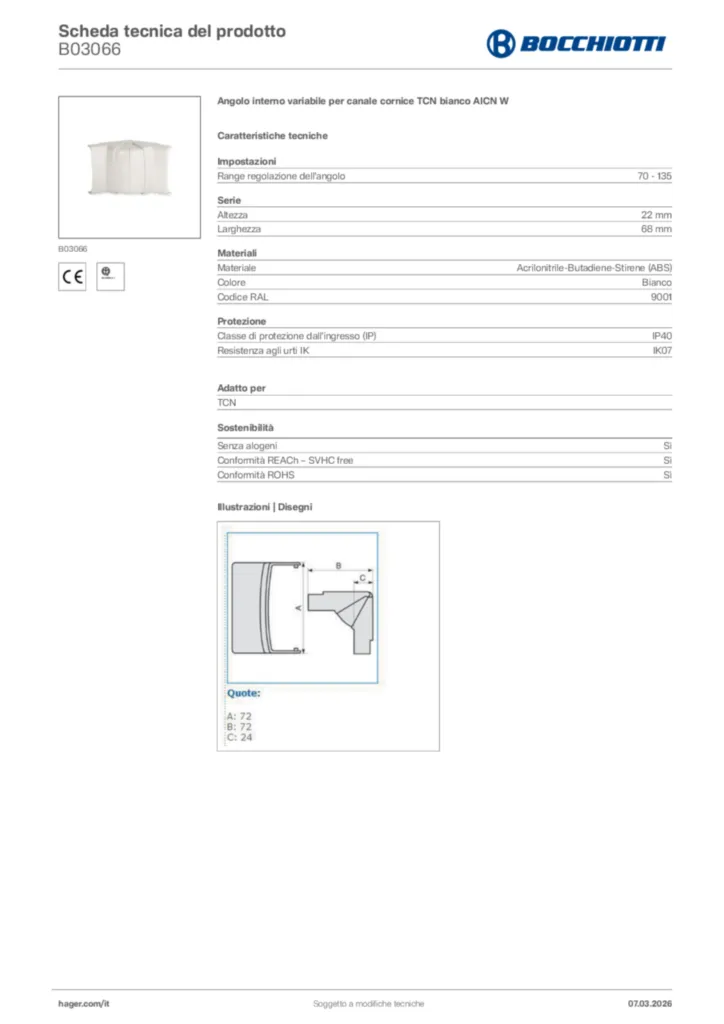 Immagine Bocchiotti Scheda tecnica del prodotto B03066 | Hager Italia