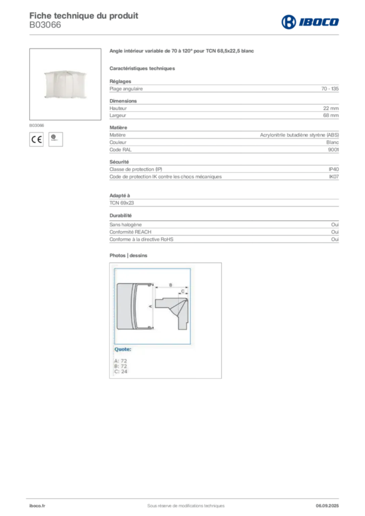 Image Iboco Fiche technique du produit B03066 | Hager France