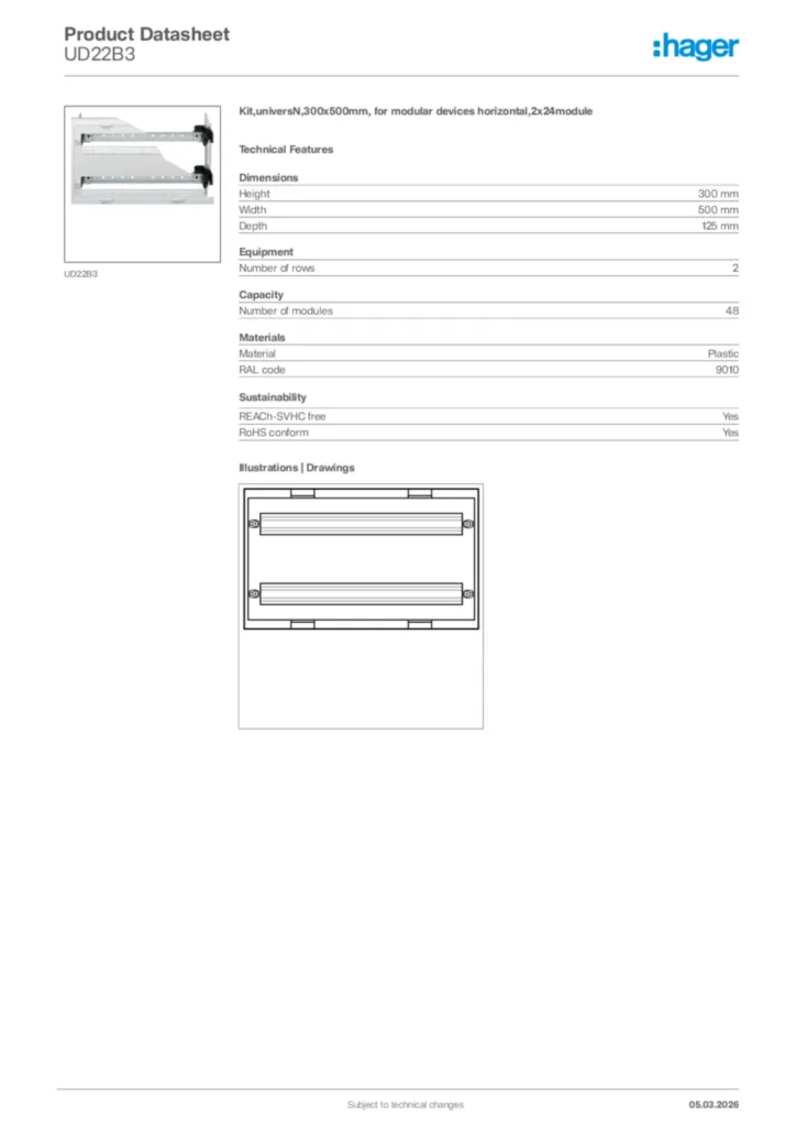 Image Hager Product data sheet UD22B3  | Hager Africa