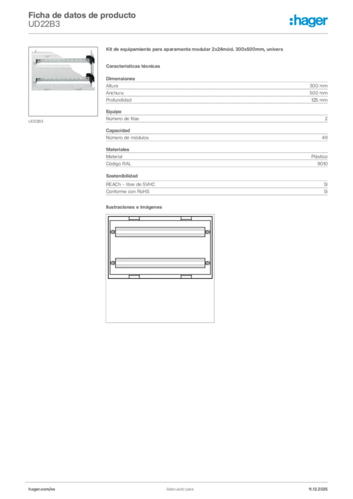 Imagen Hager Ficha de datos de producto UD22B3 | Hager España
