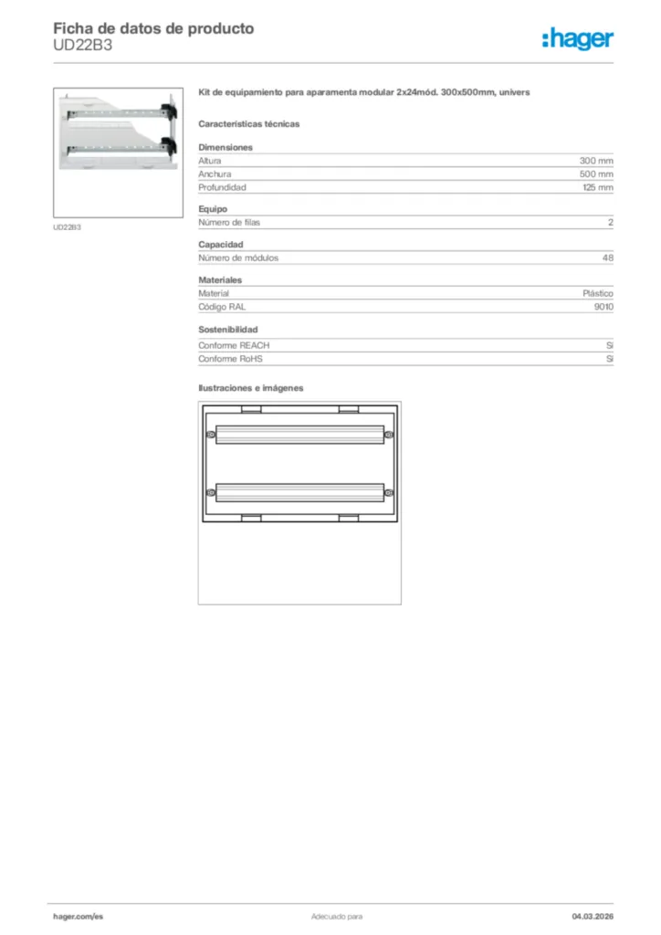 Imagen Hager Ficha de datos de producto UD22B3 | Hager España
