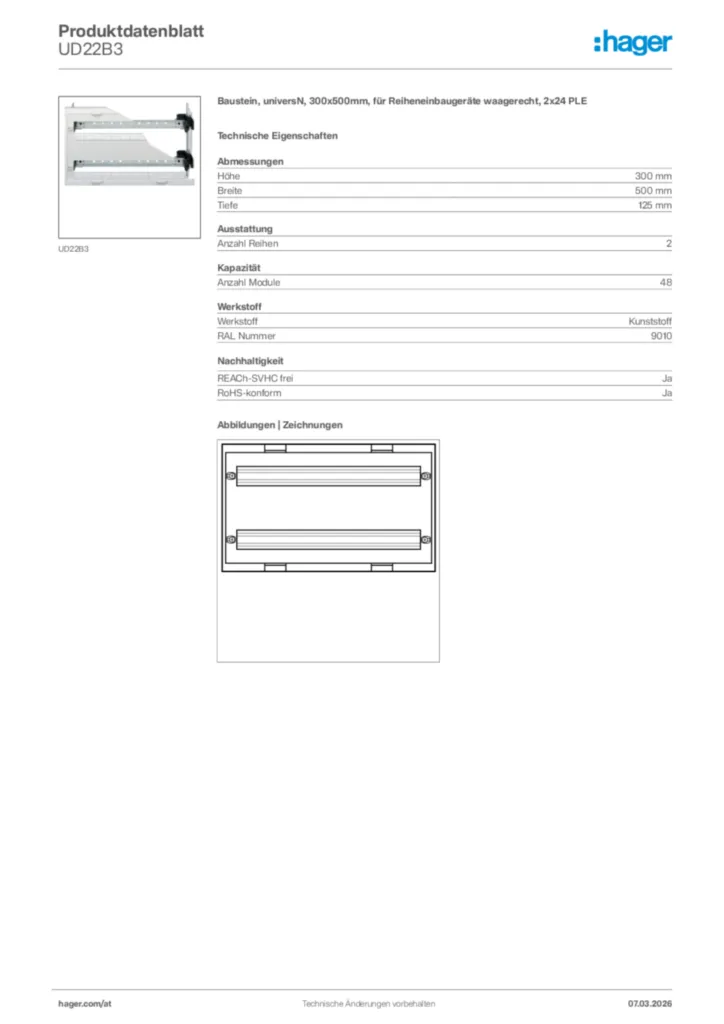 Bild Hager Produktdatenblatt UD22B3 | Hager Deutschland