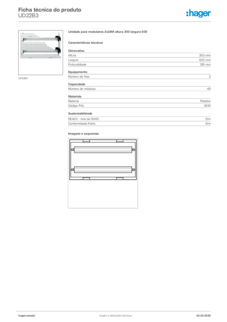 Imagem Hager Ficha técnica do produto UD22B3 | Hager Portugal