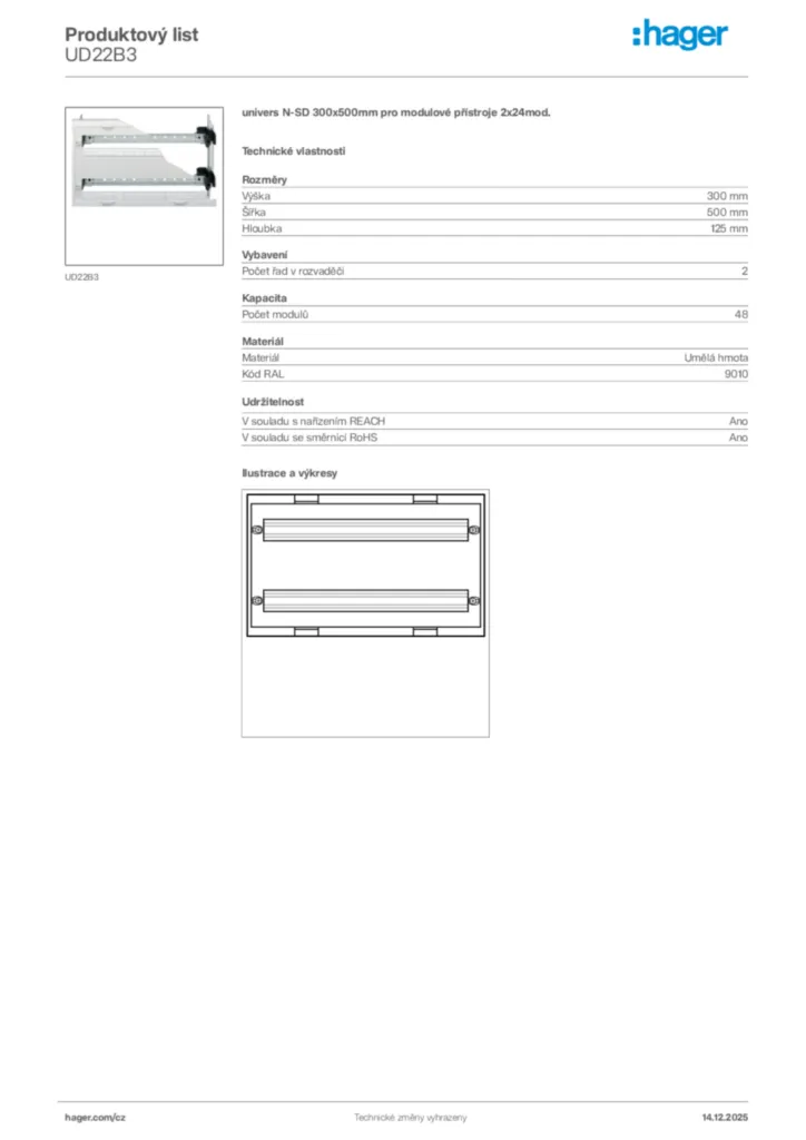 Obrázek Hager Produktový list UD22B3 | Hager
