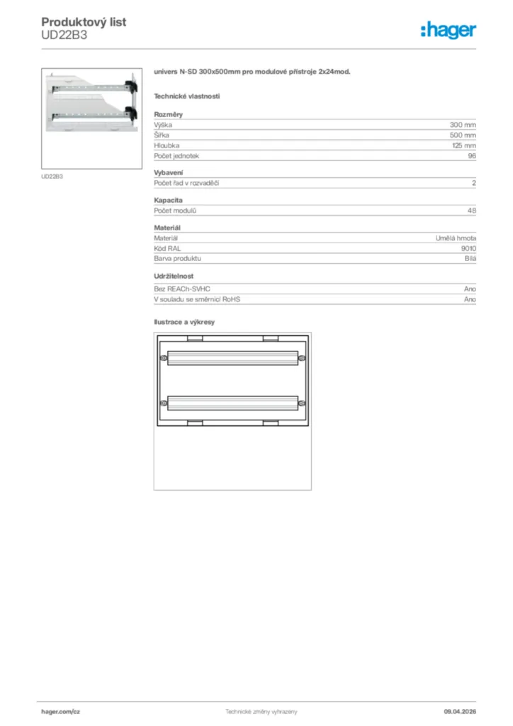 Obrázek Hager Product data sheet UD22B3 | Hager