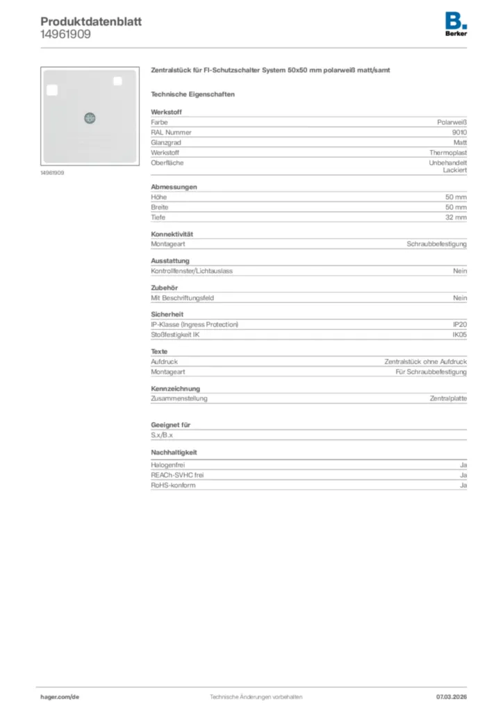 Bild Berker Produktdatenblatt 14961909 | Hager Deutschland