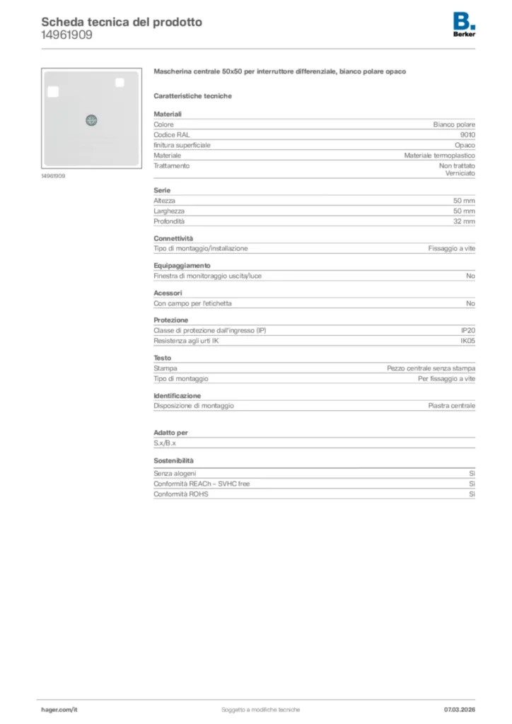 Immagine Berker Scheda tecnica del prodotto 14961909 | Hager Italia