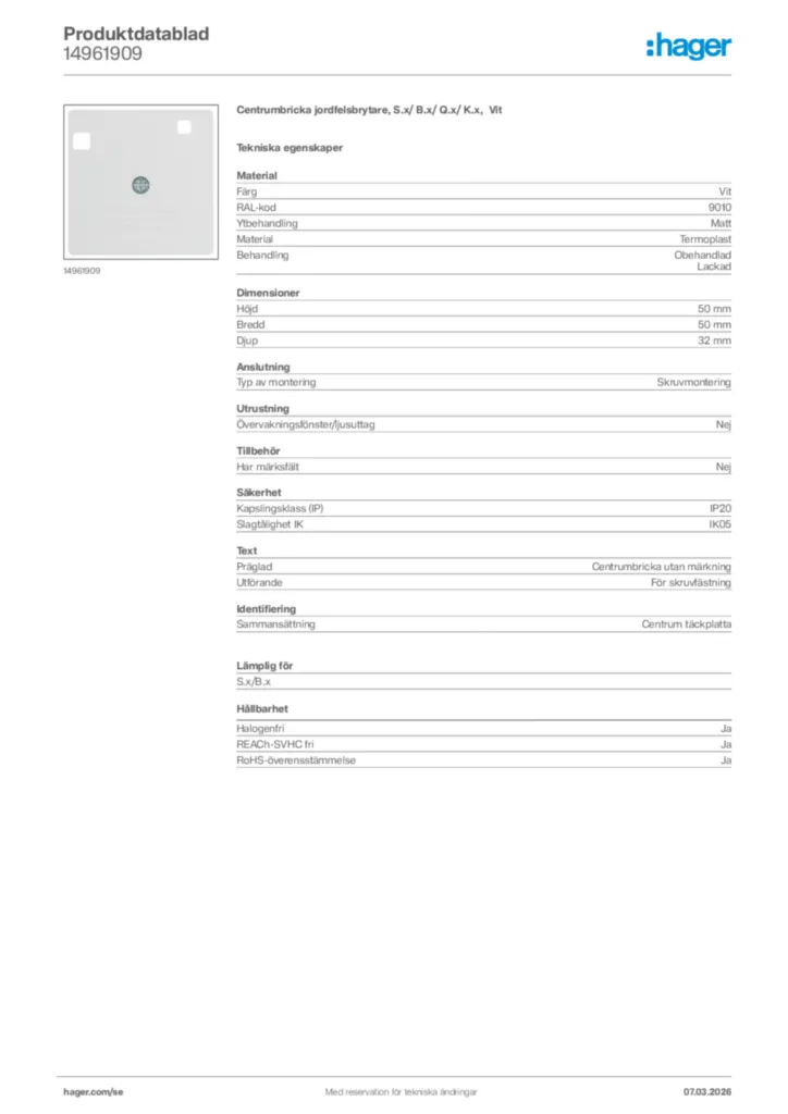 Bild Hager Produktdatablad 14961909 | Hager Sverige