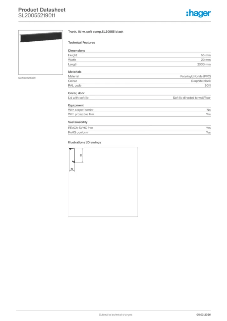 Image Hager Product data sheet SL20055219011  | Hager Africa