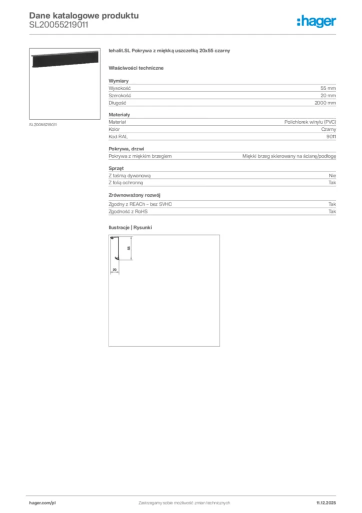 Zdjęcie Hager Dane katalogowe produktu SL20055219011 | Hager Polska