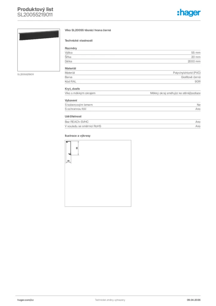 Obrázek Hager Product data sheet SL20055219011 | Hager