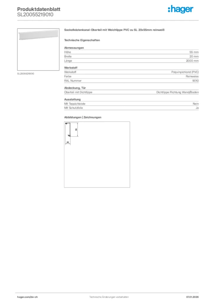 Bild Hager Produktdatenblatt SL20055219010 | Hager Schweiz