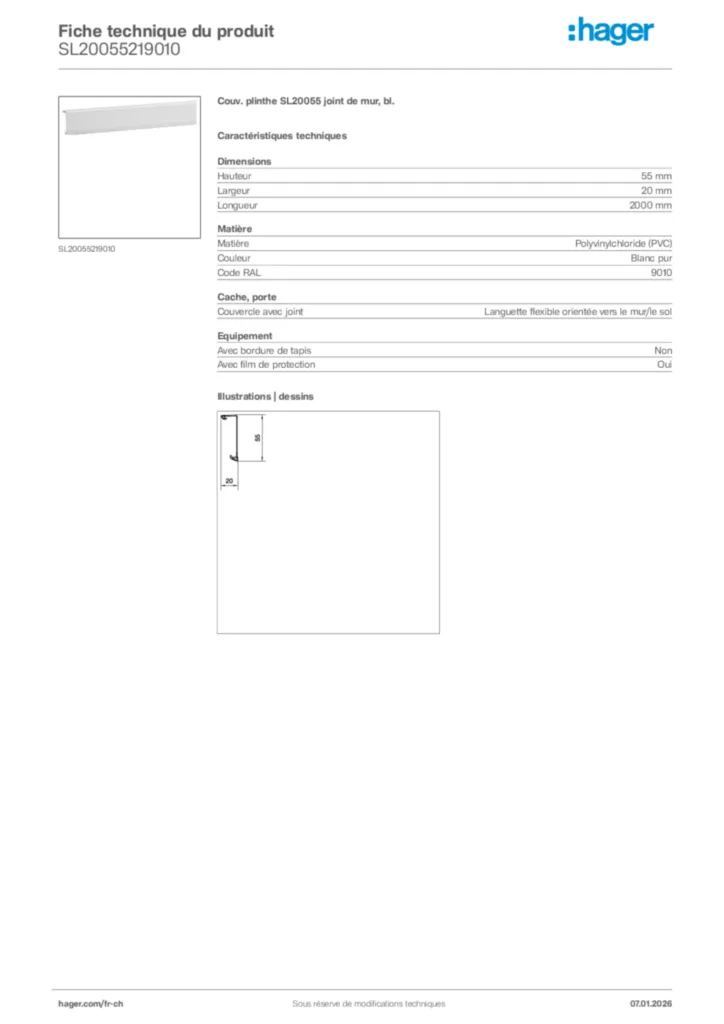 Image Hager Fiche technique du produit SL20055219010 | Hager Suisse