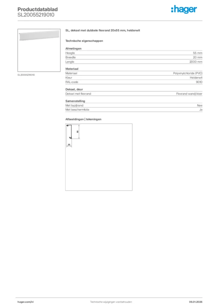 Afbeelding Hager Productdatablad SL20055219010 | Hager Nederland