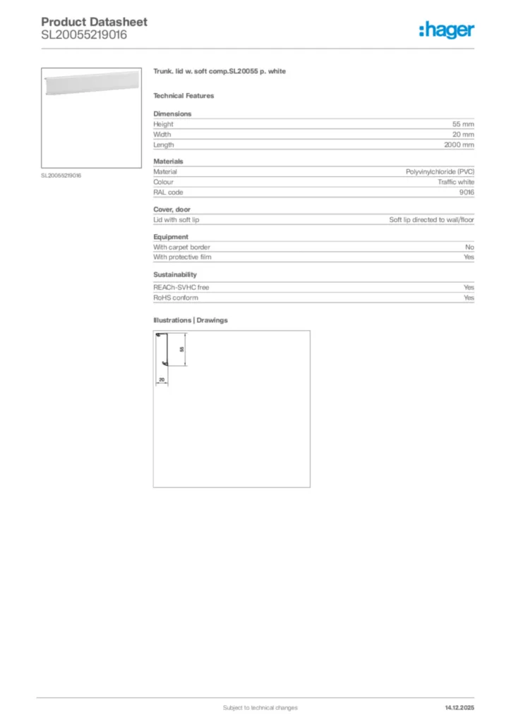 Image Hager Product data sheet SL20055219016  | Hager Africa