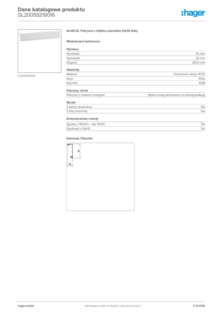 Zdjęcie Hager Dane katalogowe produktu SL20055219016 | Hager Polska
