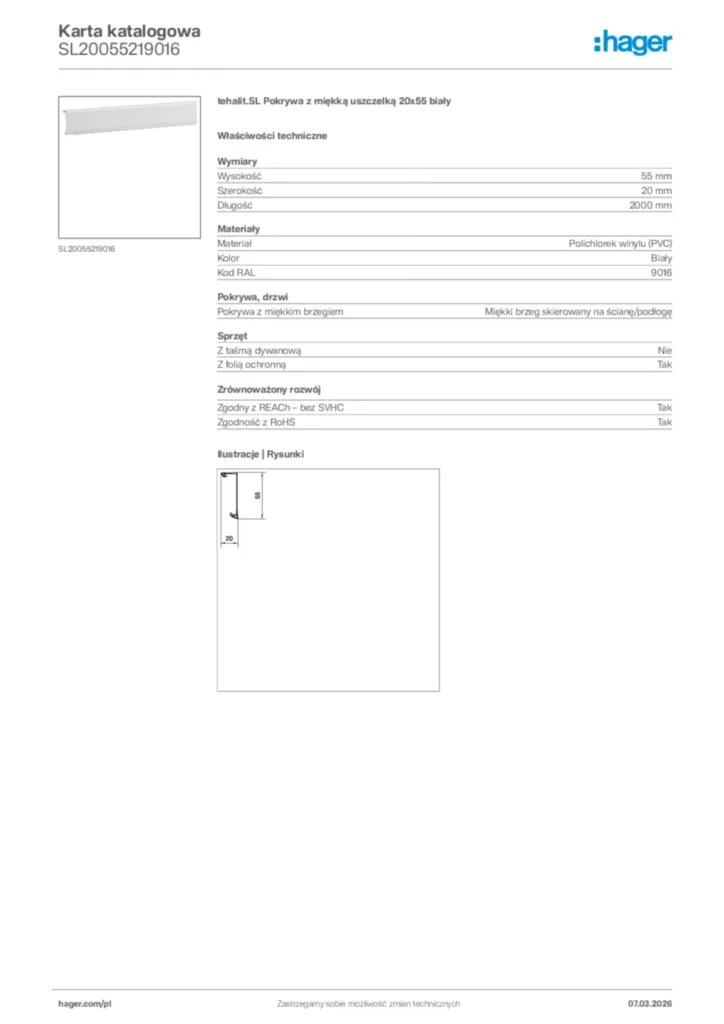 Zdjęcie Hager Karta katalogowa SL20055219016 | Hager Polska
