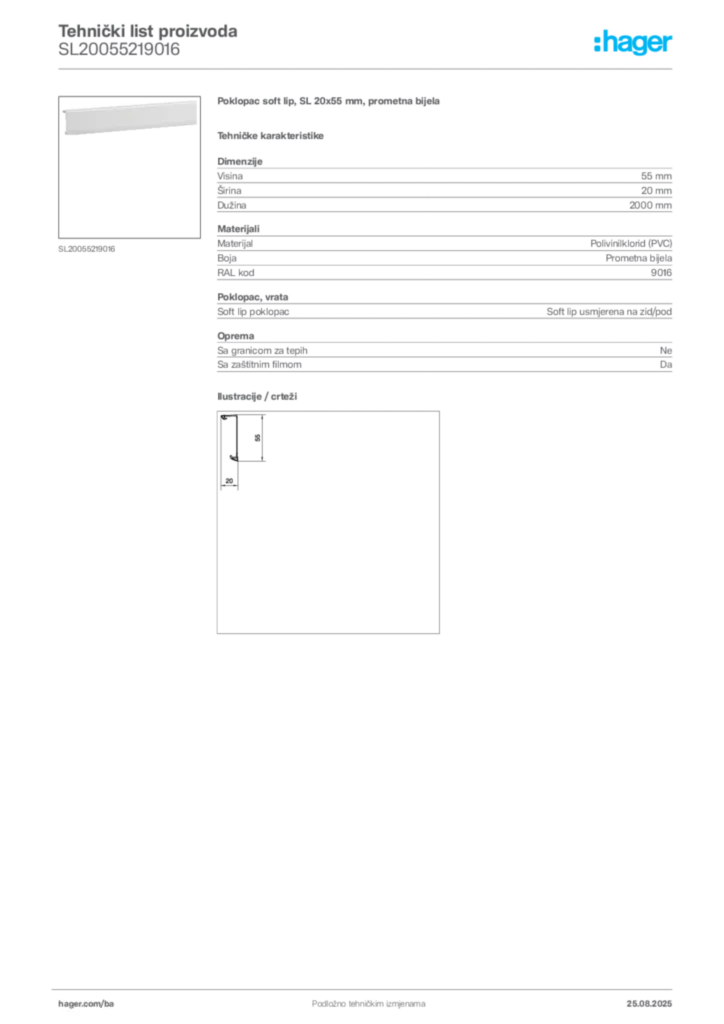 Slika Hager Product data sheet SL20055219016  | Hager