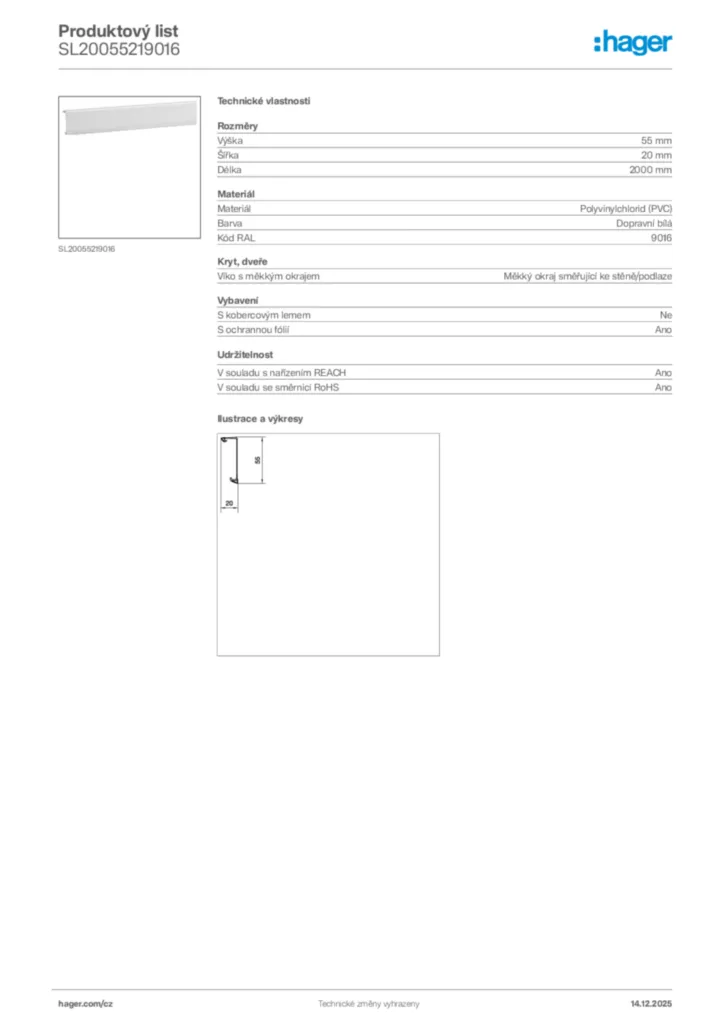 Obrázek Hager Produktový list SL20055219016 | Hager