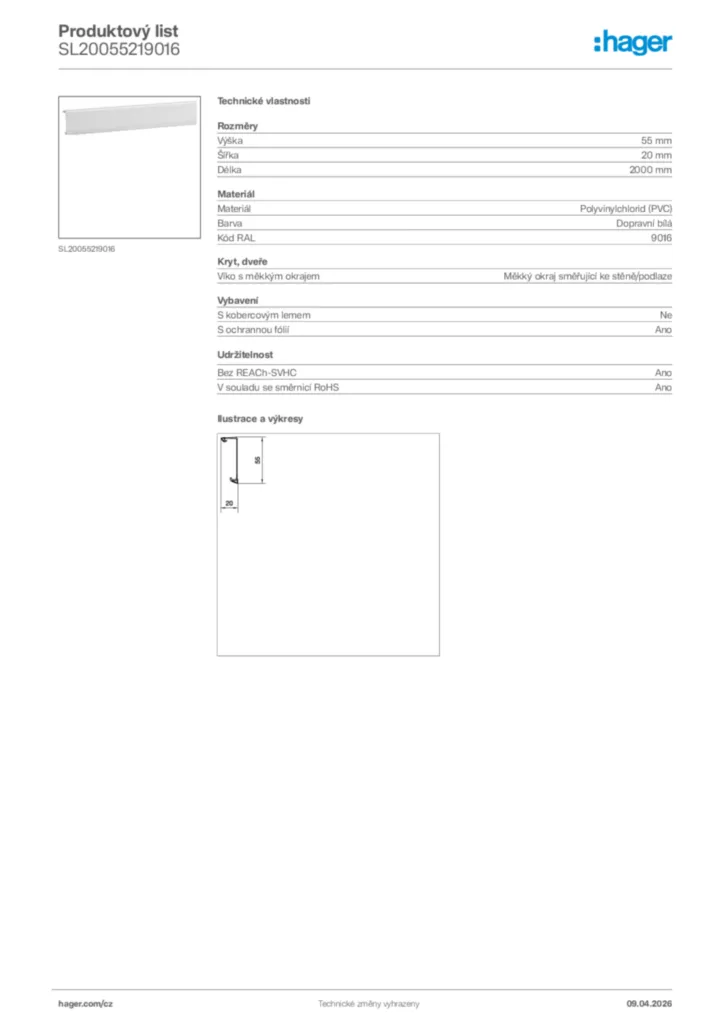 Obrázek Hager Product data sheet SL20055219016 | Hager