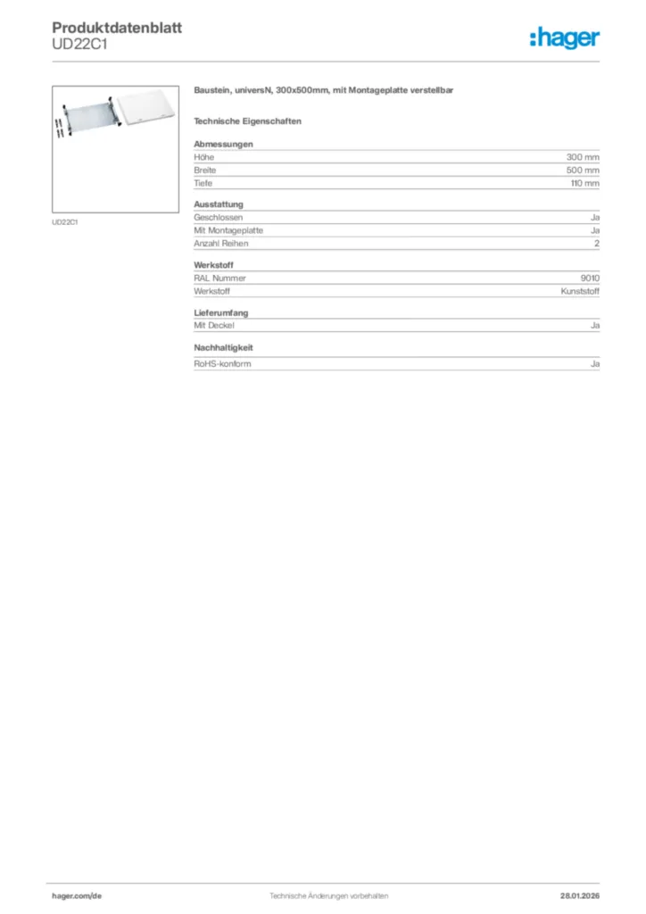 Hager Produktdatenblatt UD22C1